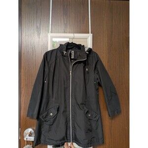Women's Black Windbreaker Jacket INTL d.e.t.a.i.l.s Size L Zip Up Hooded